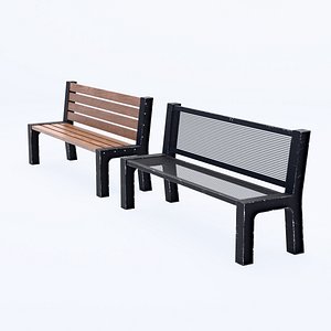 Modern Urban Park Bench Set - Wood and Perforated Metal Variants