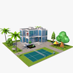 3D Low Poly School 3D Model  Cartoon Style model