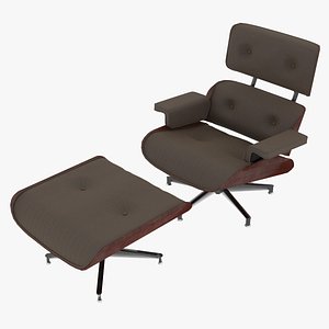Eames Lounge Classic Chair and Ottoman Set Taupe Fabric Mahogany Details