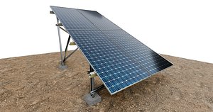 Lowpoly Ground Mounted Solar Panels-2 Rows of PV Modules 3D model