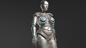 3D lady robot rigged character