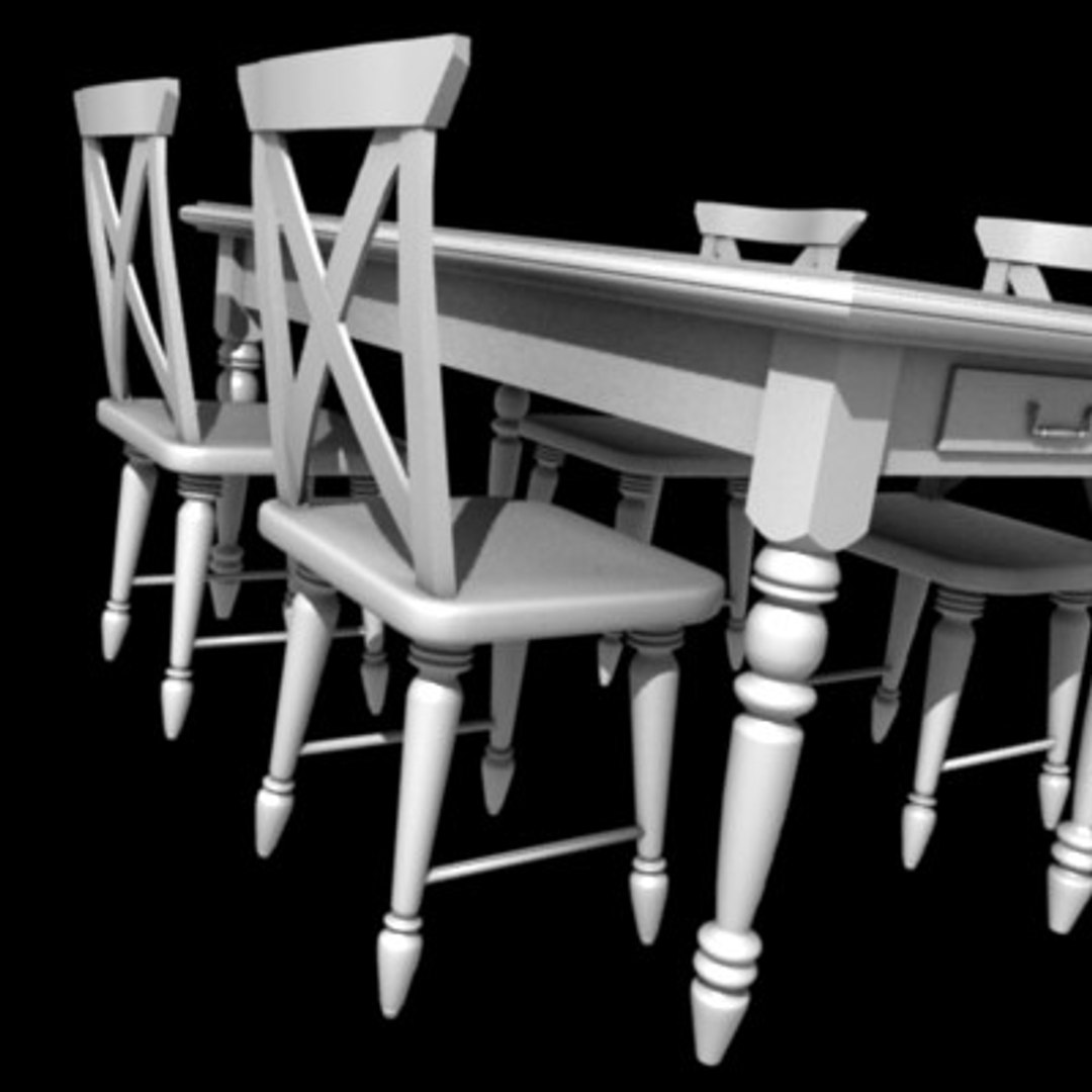 Country Style Table Chairs 3d Model