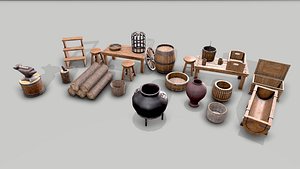 3D Low Poly Game-Ready PBR Medieval Assets model