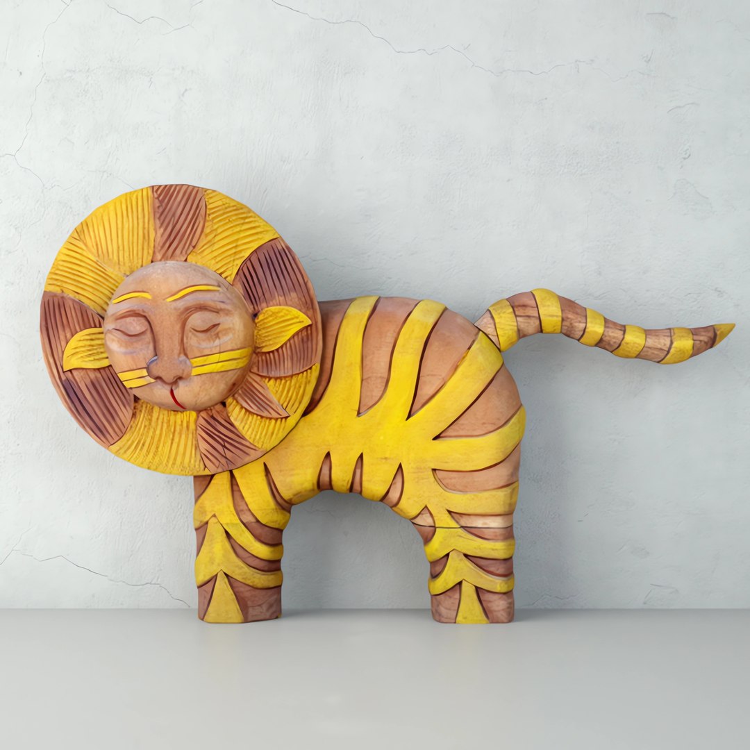 Hand Carved Wood Decorative Lion Statue model TurboSquid 2113042