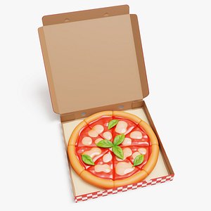 3D Margherita Pizza in Box Stylized