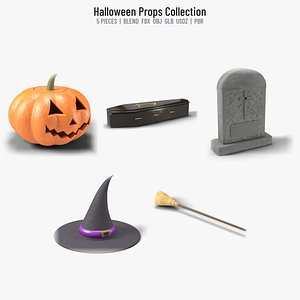 Halloween Props Collection - 5 Pieces (Jack-o-Lantern, Coffin, Tombstone, Witch)