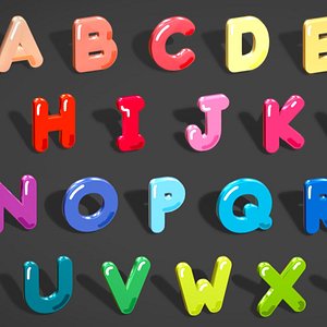 Simple Alphabets Numbers Pack 6 - Stylized Toon Metallic - Kids Learning Kit 3D model