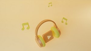 Headphones Model With Music Notes 3D model