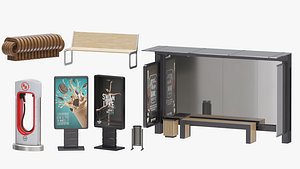 3D Set of urban environment Low Poly PBR 2 7 model