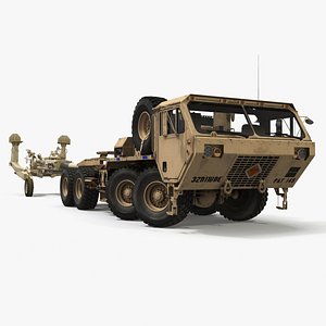 Military Oshkosh HEMTT with Artillery M777 Howitzer Rigged
