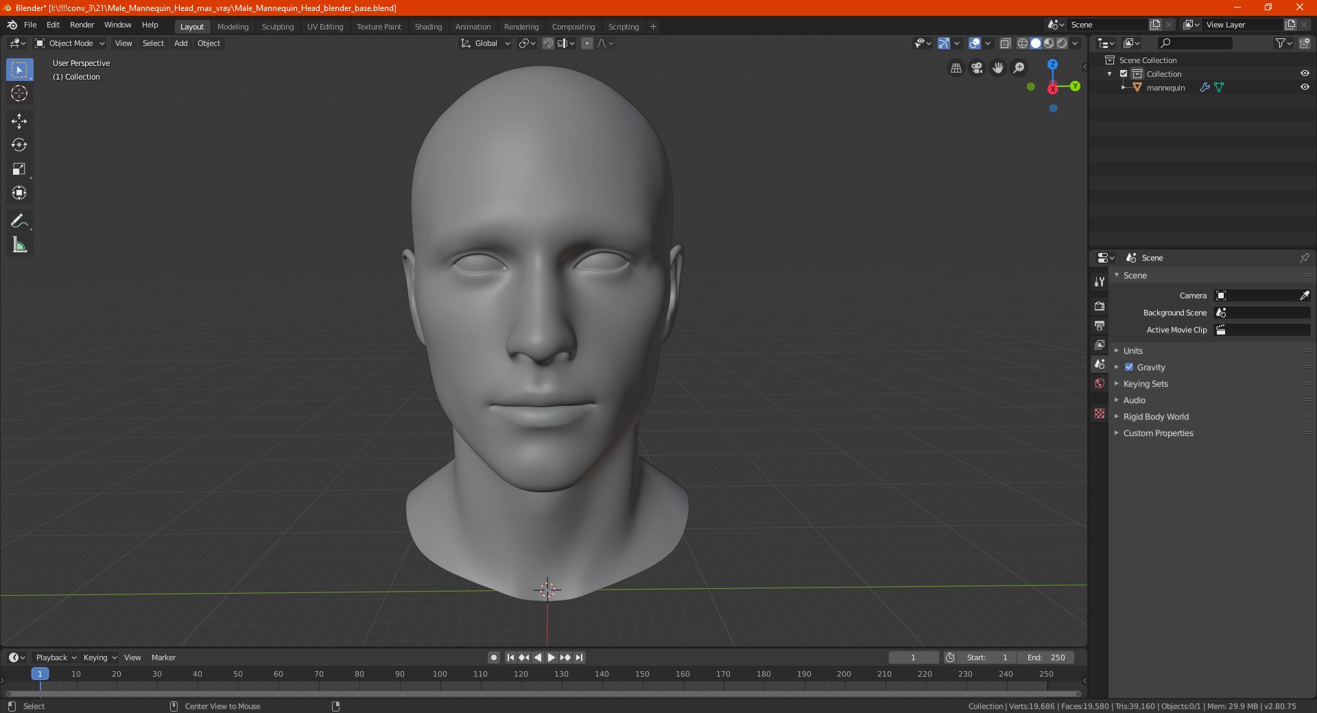 3d Model Male Mannequin Head Man Turbosquid 1629197