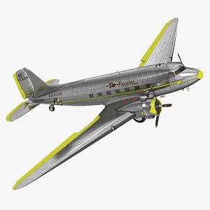 3D Vintage Propeller Aircraft Douglas DC-3 Rigged