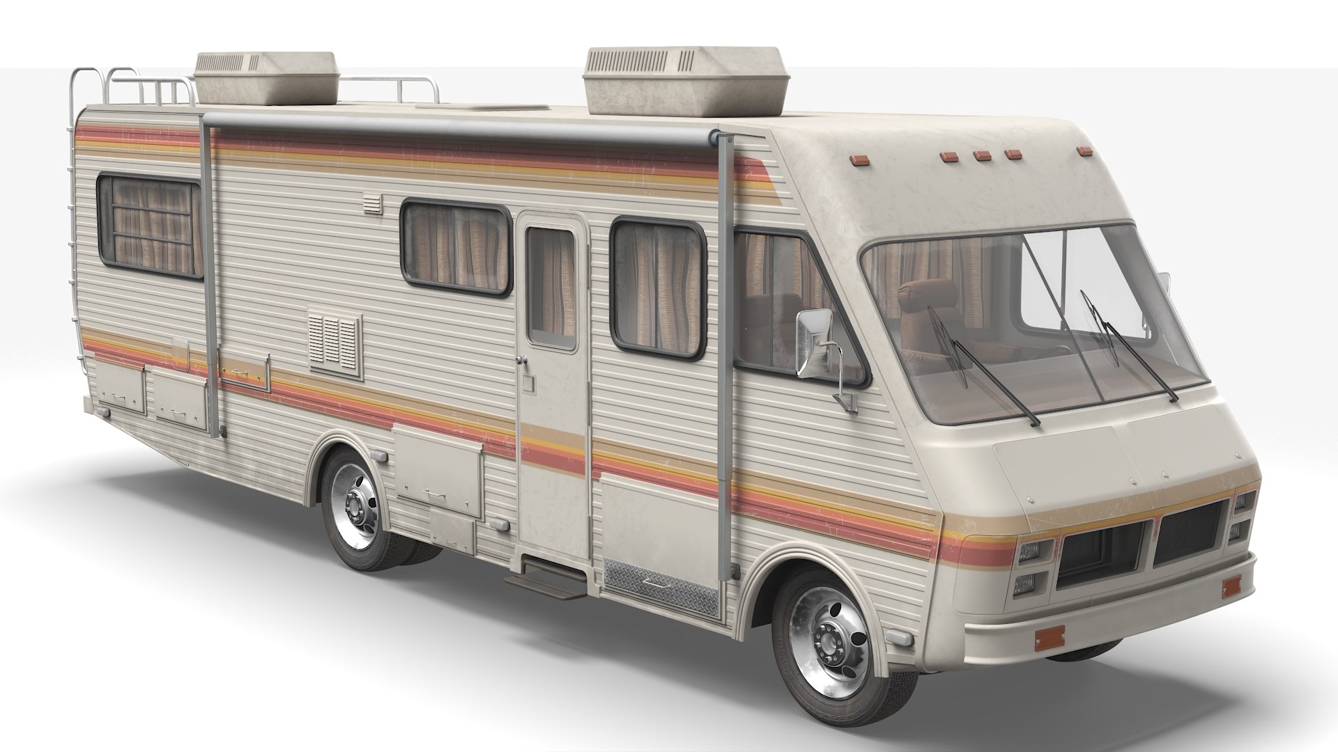 Old-Style Recreational Vehicle with Curtains Beige Simplified 3D model preview