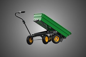 3D YELLOW GREEN ELECTRIC MOTOR HAND CART TROLLEY WAGON DUMP TRAILER WHEELBARROW model