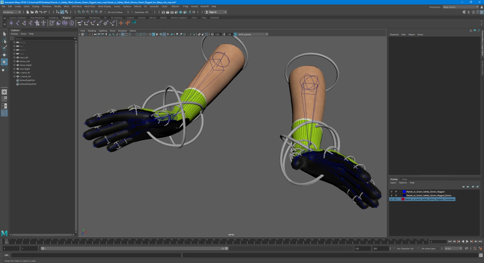 3D Hands In Safety Work Gloves Green Rigged For Maya Model - TurboSquid ...
