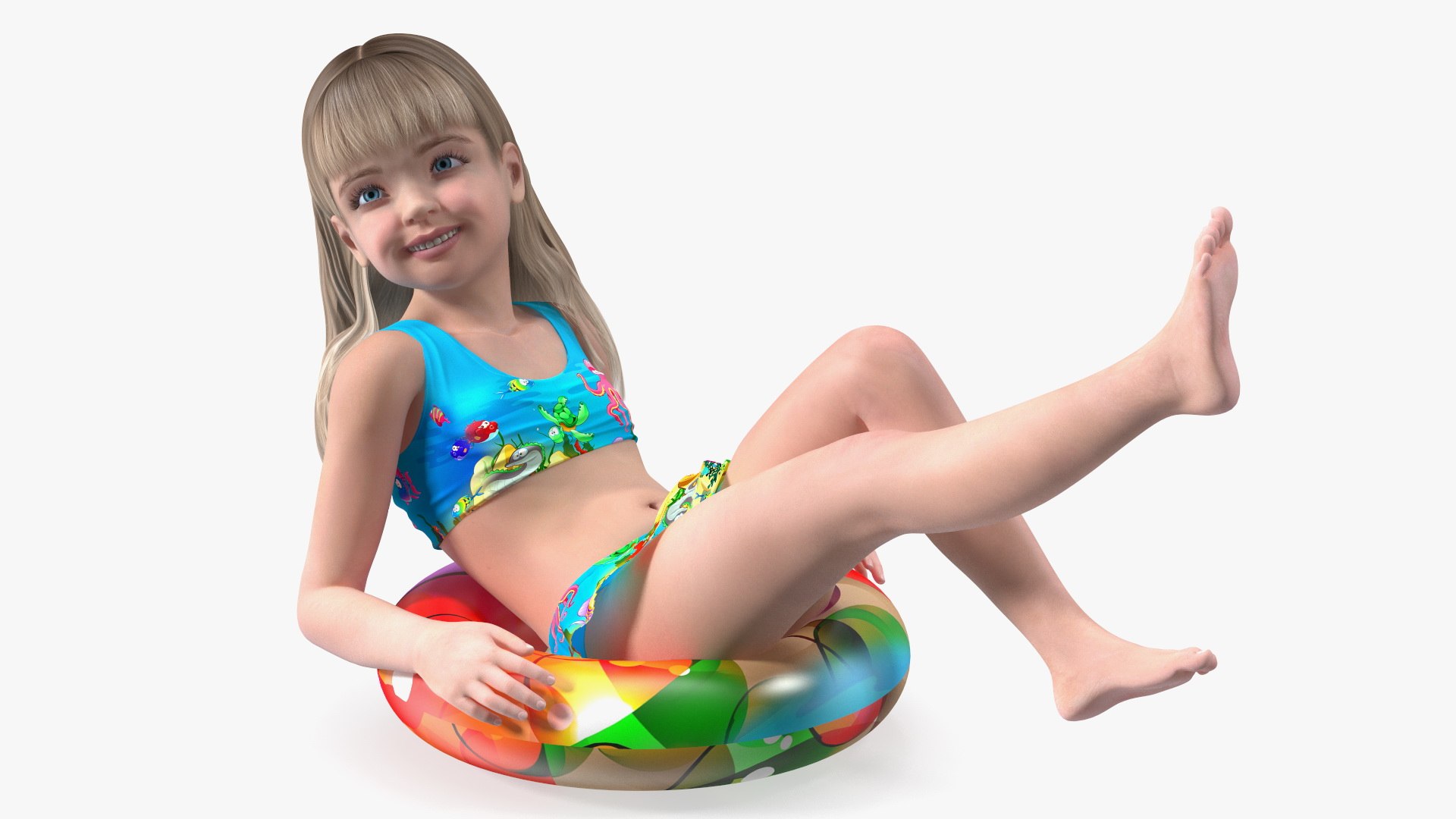 Swims Child Girl Beach Style 3D model preview