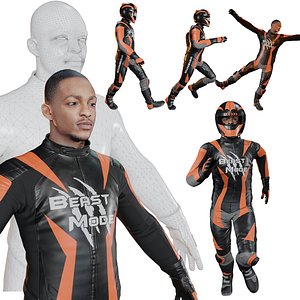 Realistic Male Motorcycle Rider Rigged Animated 3D model