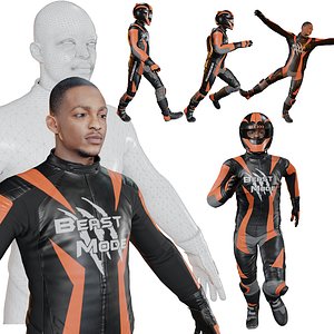 Realistic Male Motorcycle Rider Rigged Animated 3D model