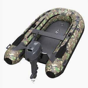 3D model Inflatable Boat 02 camouflage with outboard boat motor