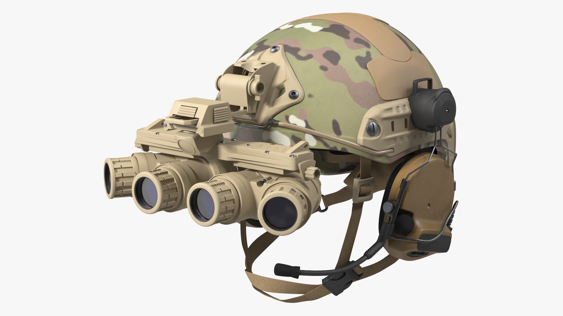 Helmet with Night Vision Goggles Green Camo 3D model preview