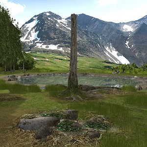 3d mountain alaskan summer trees