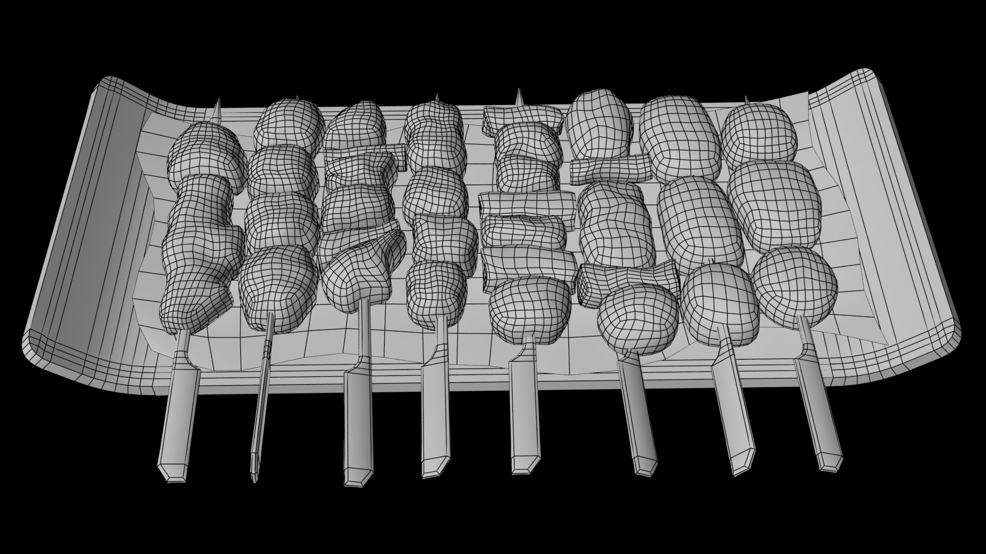 Yakitori Japanese Skewered Chicken 3D model https://p.turbosquid.com/ts-thumb/T8/okzCyc/Yb/yakitoriwireframev3/jpg/1657598428/1920x1080/fit_q87/d8f9dd7f4f6e6055fe0e206f554abc69ca8b0f03/yakitoriwireframev3.jpg