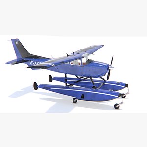 Amphibious Aircraft Cessna 172 Rigged for Maya 3D model