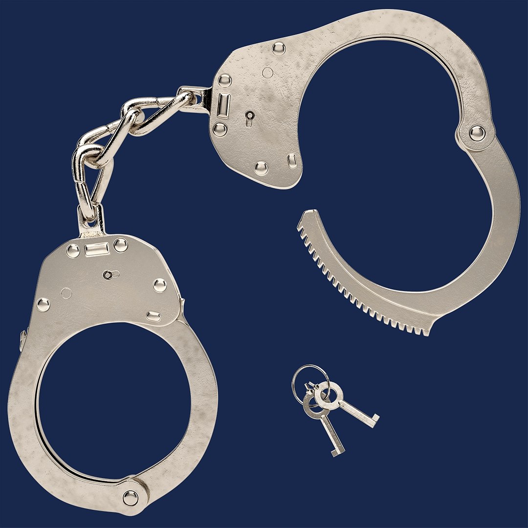 3d Model Realistic Nickel Steel Handcuffs