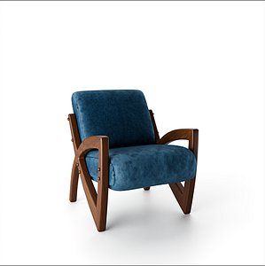 3D Modern Wooden Upholstered Armchair