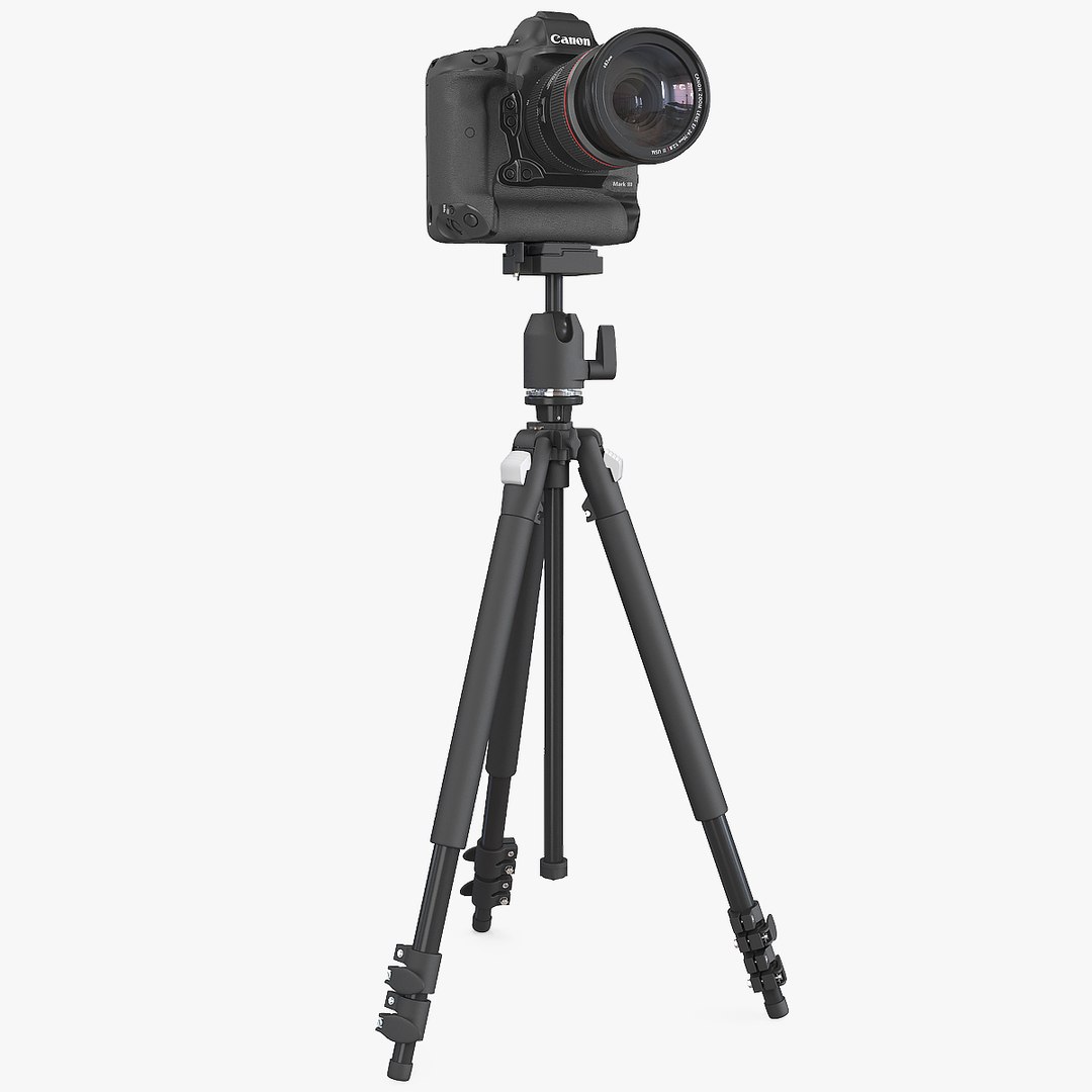 Canon 1DX with Zoom Lens 24 70 on Tripod 3D model preview