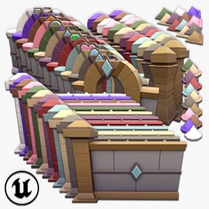 Modular Stylized Low Poly Castle Walls Asset Pack