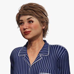 3D Young Woman in Pajamas 3D Character Rigged with home dress