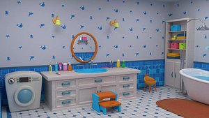 3D Stylized Cartoon Bathroom Low-poly 3D model