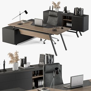 3D Manager Desk Wood and Black - Office Furniture 267
