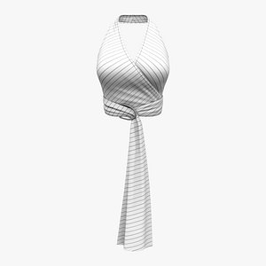 White Lines Halter Neck Wrap Top With Waist Belt 3D model