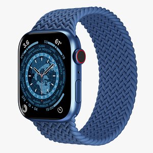 3D Apple Watch 7 Blue Aluminum Case with Braided Solo Loop model