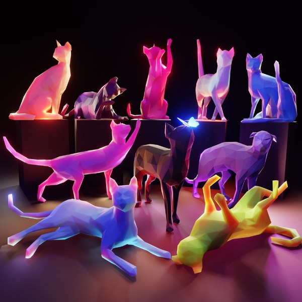 10 Cats Low Poly Pack 3D model