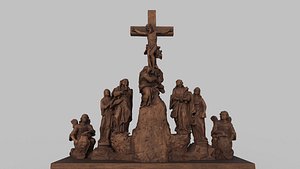 3D jesus wooden statue  hi poly model