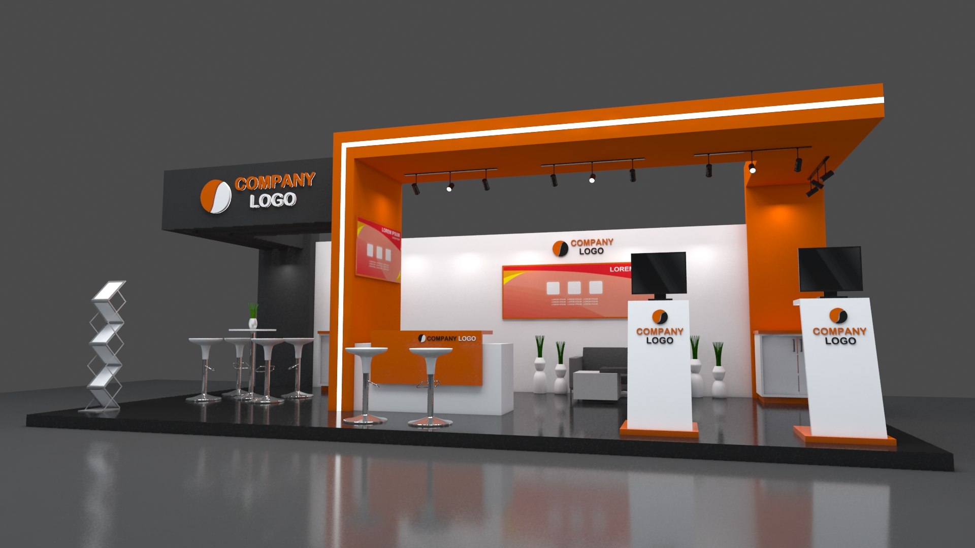 Booth 4m x 8m orange 3D model - TurboSquid 1799292