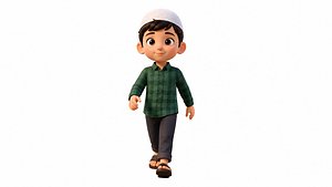 3D Stylized Muslim Boy Character Animated Cute kid character