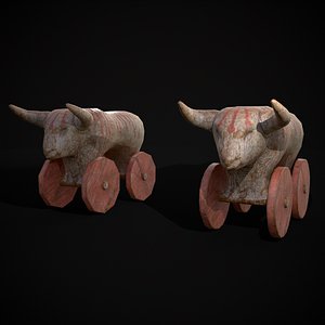 Vintage Carved Bull Toy 3D model