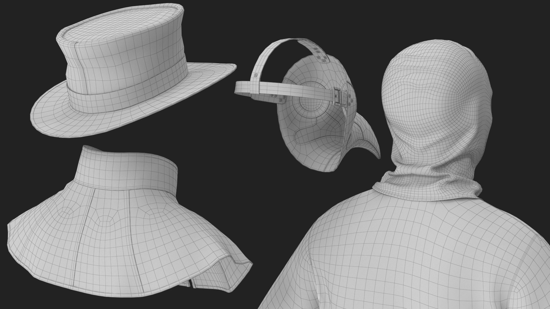 Plague Doctor Costume with Staff Brown 3D model https://p.turbosquid.com/ts-thumb/TB/q2LxOl/IX/wireframe_13/jpg/1780037219/1920x1080/fit_q87/002a426e01eee168c07bd3669e8e8ef6cd85a49e/wireframe_13.jpg