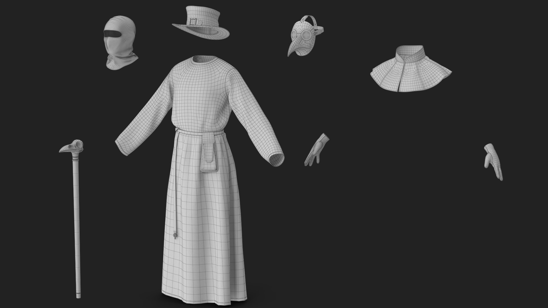 Plague Doctor Costume with Staff Brown 3D model https://p.turbosquid.com/ts-thumb/TB/q2LxOl/kC/wireframe_06/jpg/1780037165/1920x1080/fit_q87/621ab52c9f082be0054ebc1e12488dbc93dc393f/wireframe_06.jpg