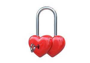 3D Double Heart Padlock 3D model