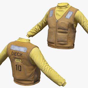 Reflective Industrial Worker Vest with Zipper Yellow Used 3D