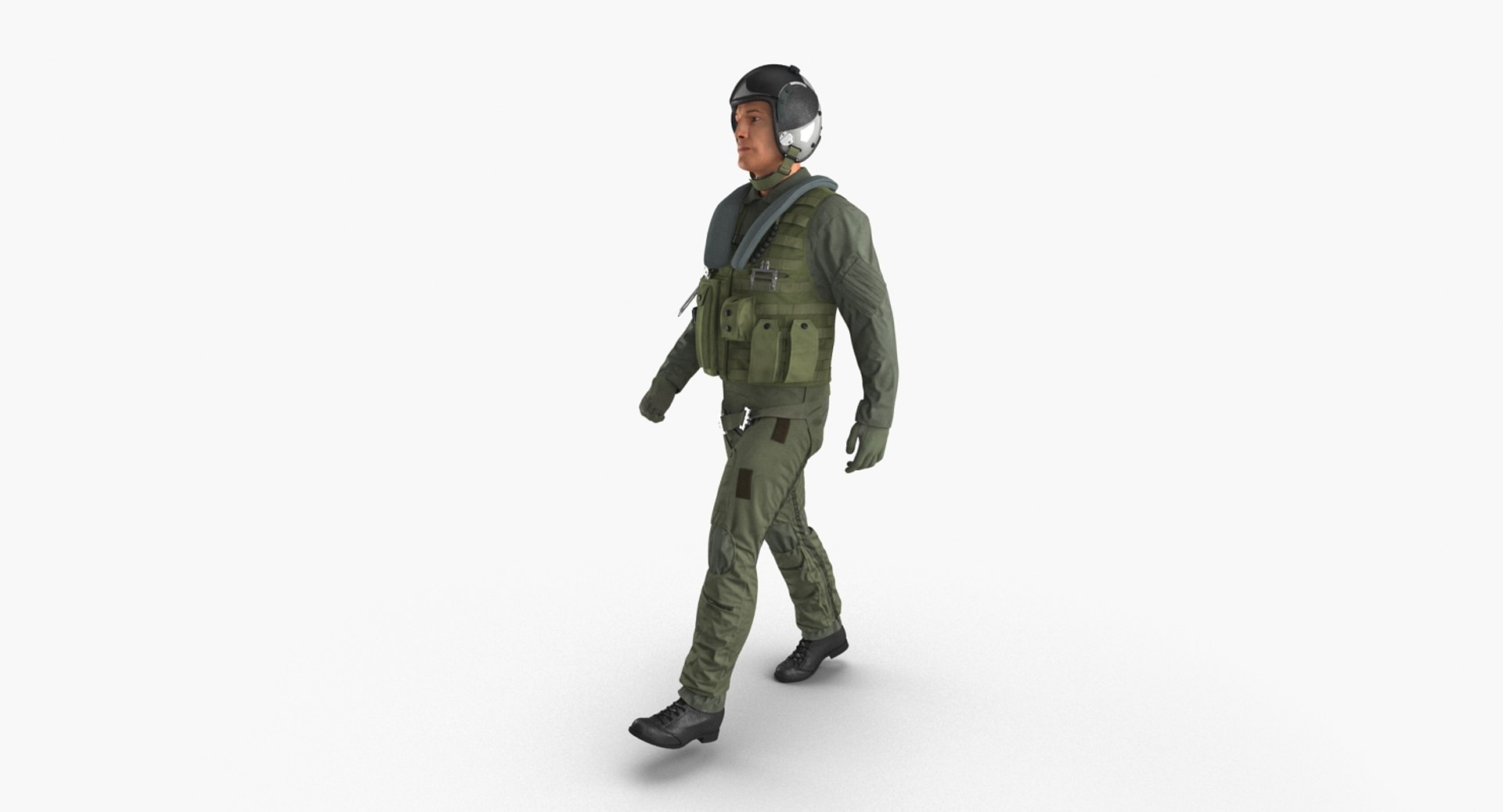 Military Jet Fighter Pilot Walking Pose 3D Model 3D model preview