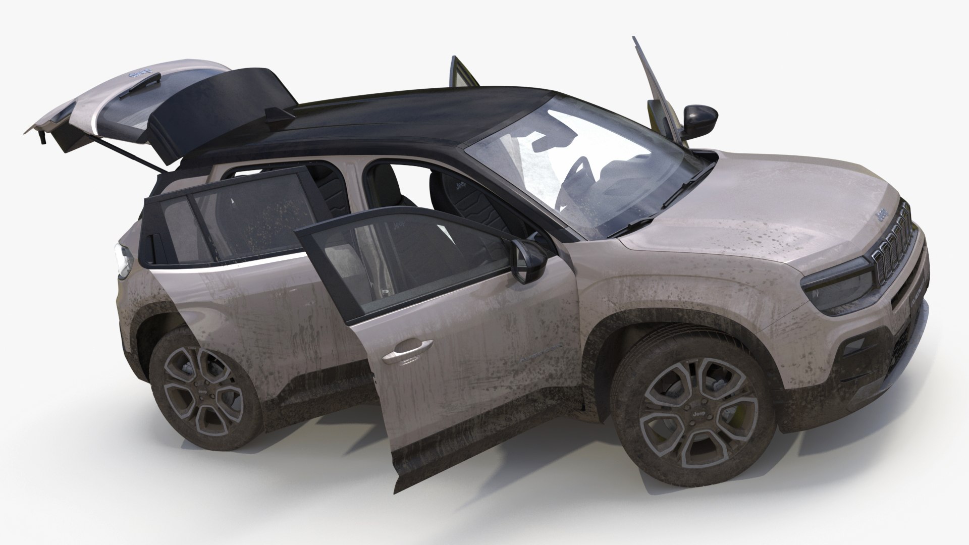 Jeep Avenger Crossover Beige Dirty Rigged 3D model preview