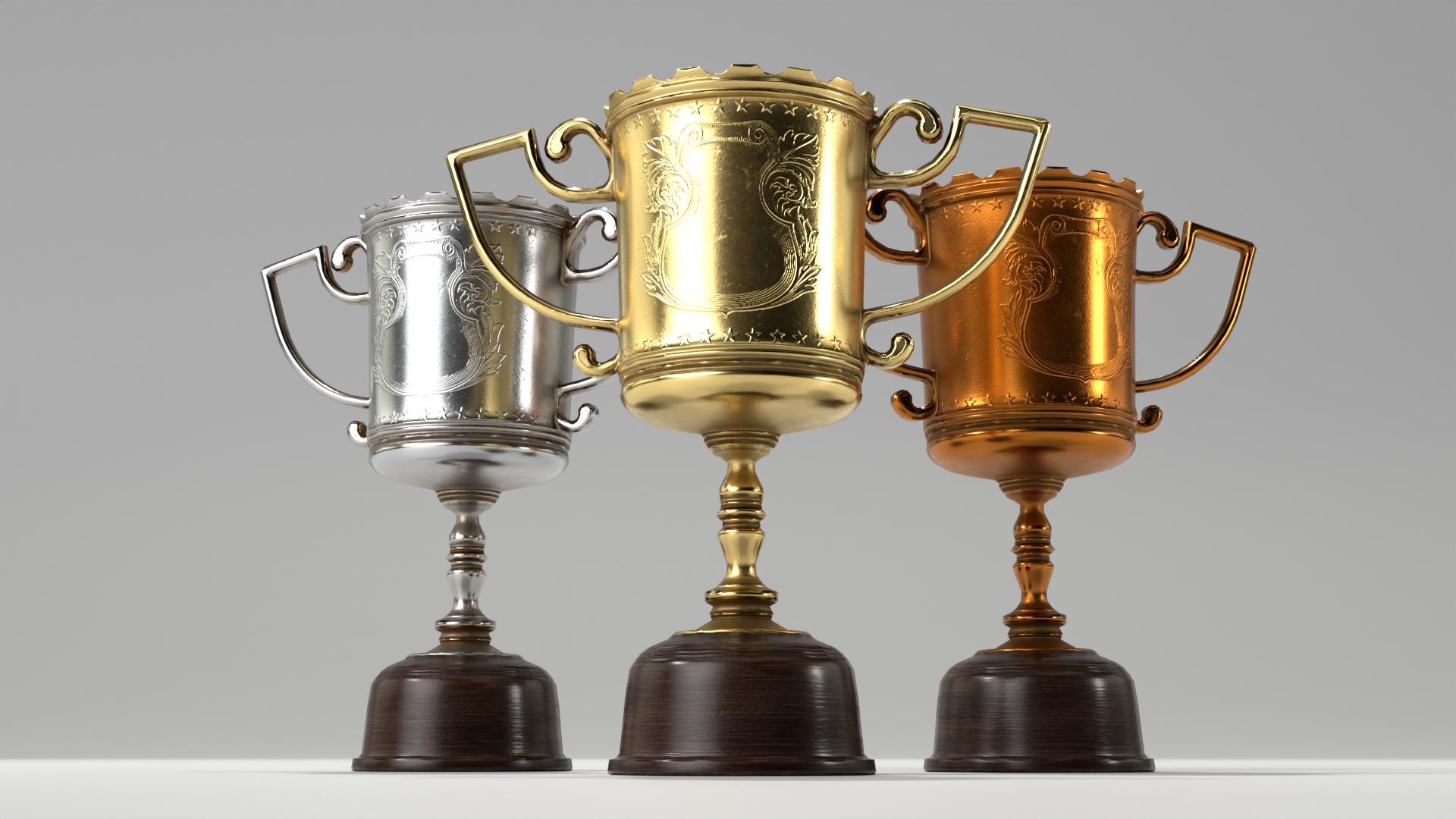 Cup Gold Silver Bronze Sport Trophy Model - TurboSquid 2084342