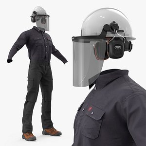 3D Power Utility Worker Protective Uniform with Safety Helmet model