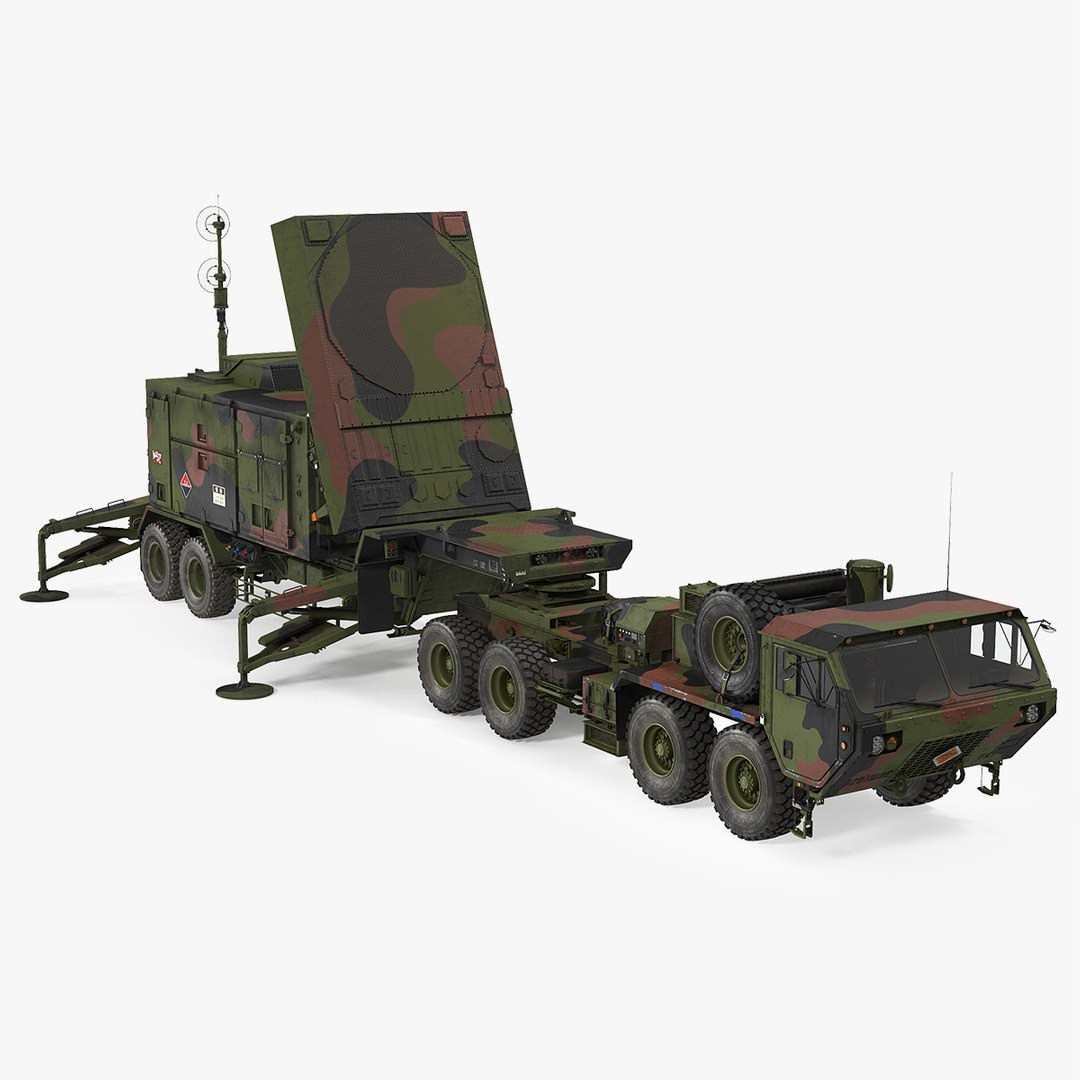 Camo HEMTT M985 with Patriot AN MPQ53 Radar 3D model preview